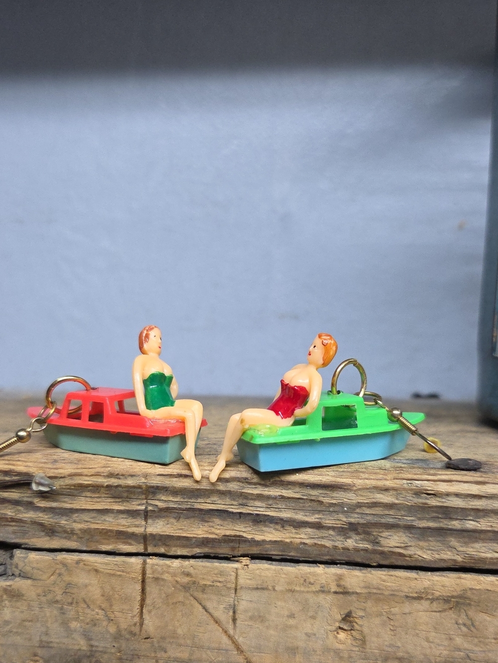 Vintage Bathing Beauty Speedboat Earrings – Kitsch Retro Toy Novelty Jewelry